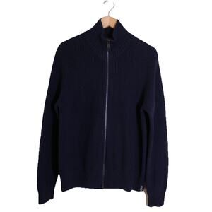 Todd Snyder Italian Merino Wool Full Zip Ribbed Cardigan Sweater In Navy Size M